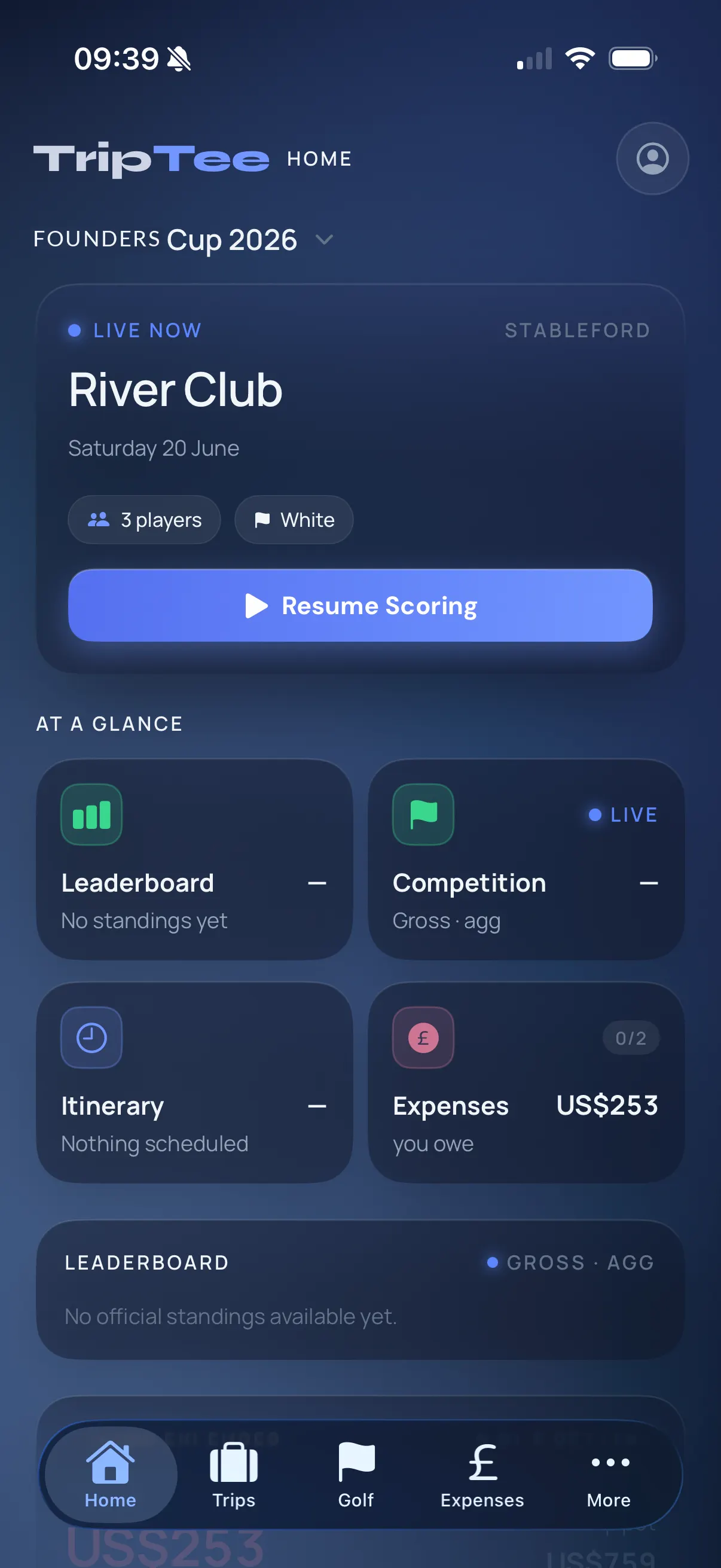 TripTee home — the trip at a glance
