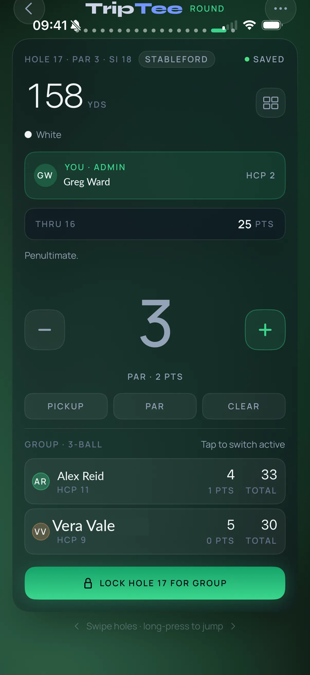TripTee live scoring during a round